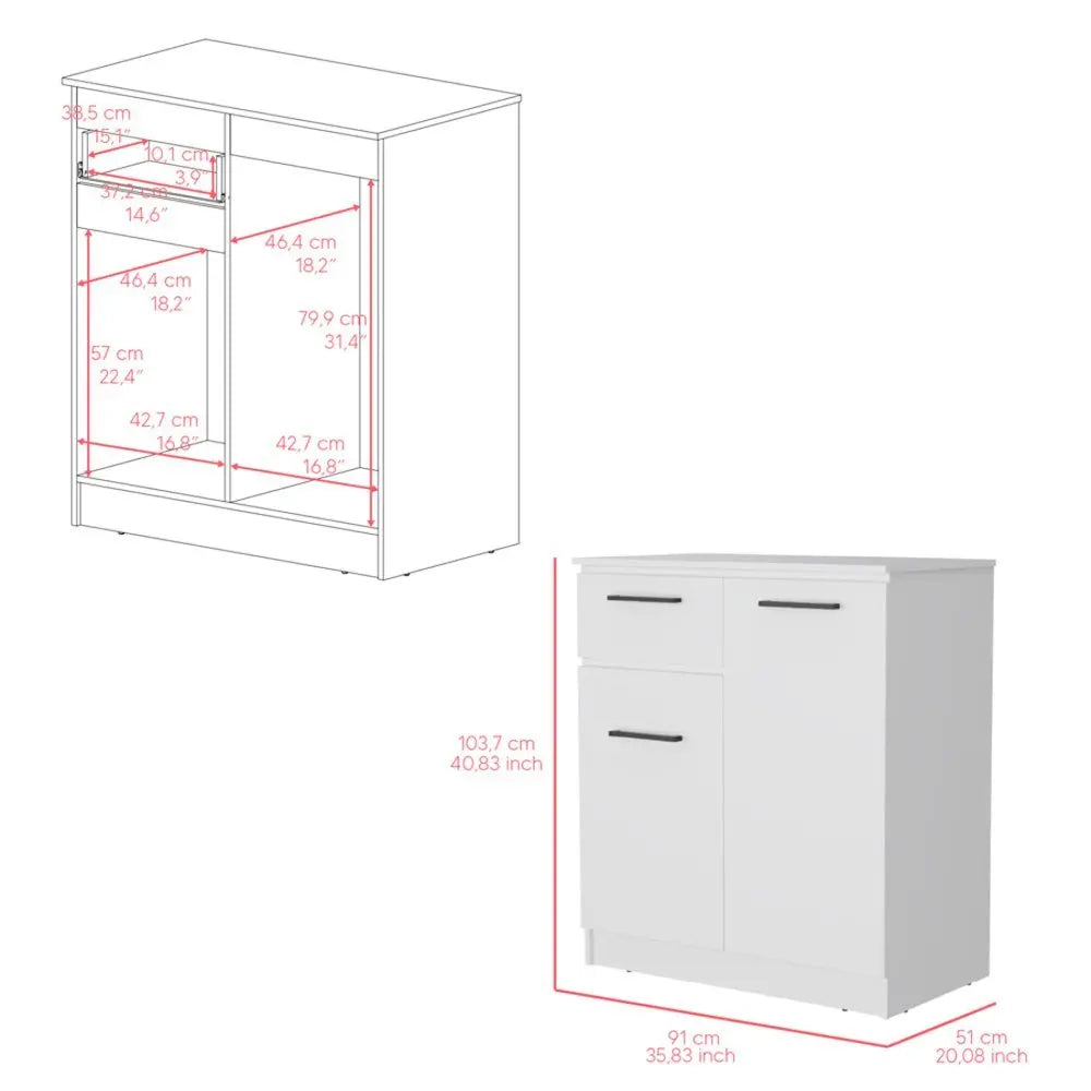 37" White Wood Accent Cabinet With Two Doors And One Drawer - NOVA HOME FURNITURE