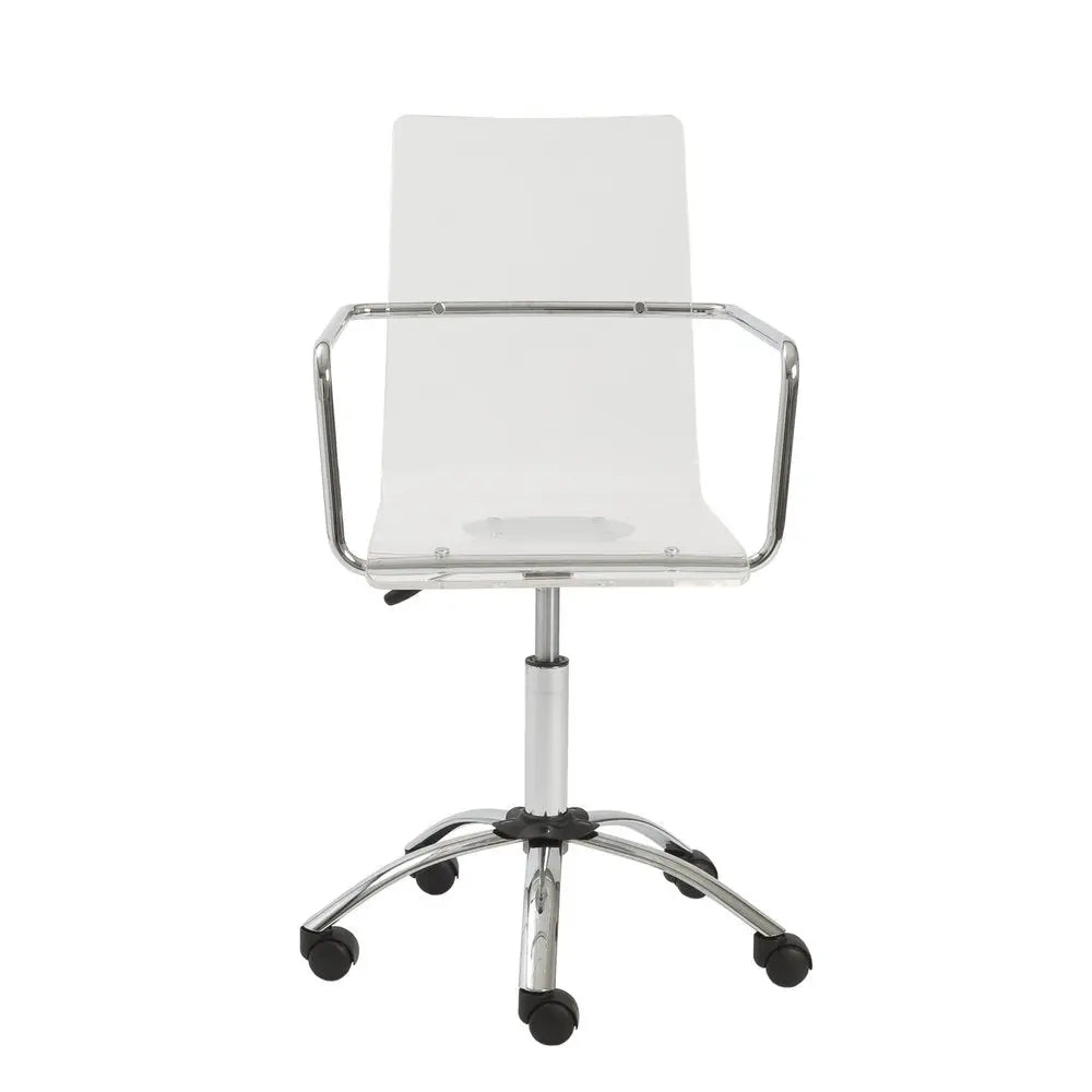 Silla de oficina giratoria ajustable de plástico con ruedas para conferencias, color blanco, transparente y plateado