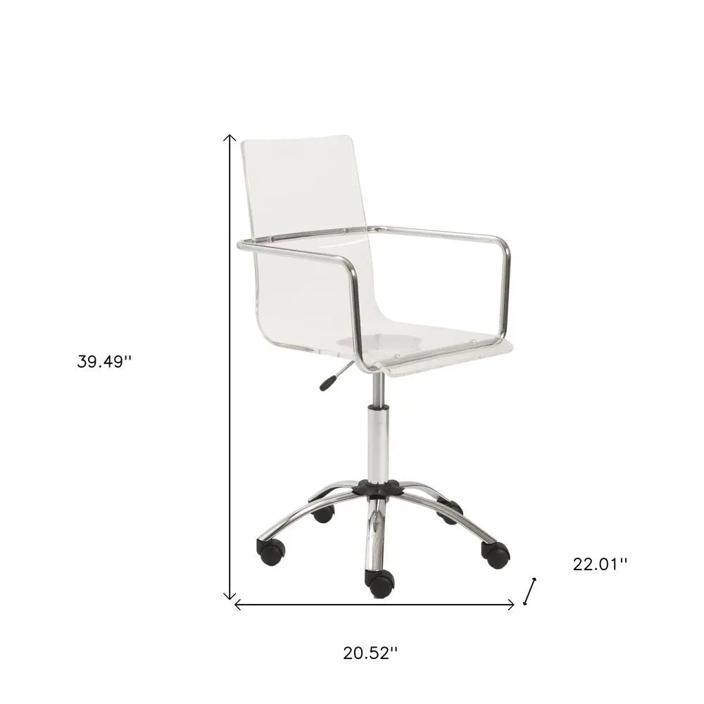 White Clear and Silver Adjustable Swivel Plastic Rolling Conference Office Chair HomeRoots