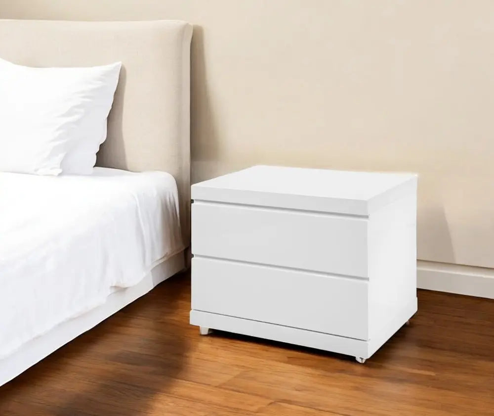 18" White Wood Two Drawer Nightstand HomeRoots