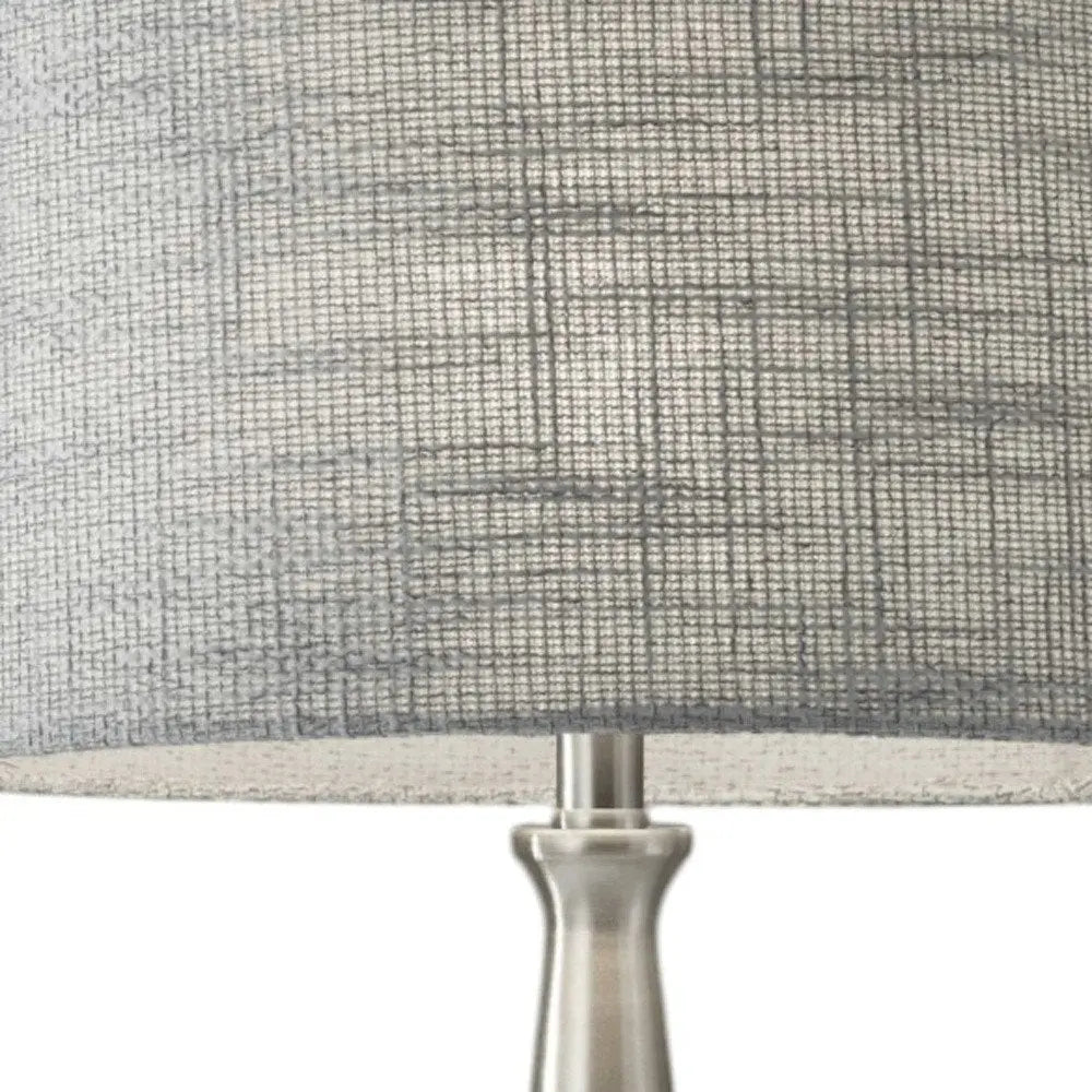 22" Silver Metal Table Lamp With Gray Drum Shade HomeRoots