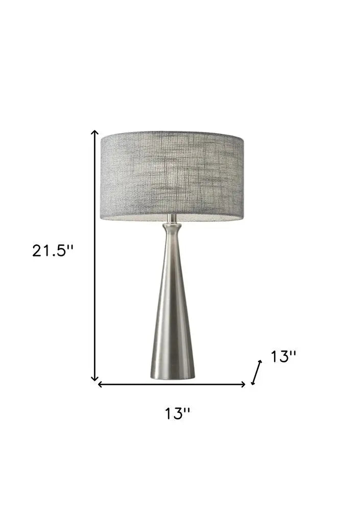 22" Silver Metal Table Lamp With Gray Drum Shade HomeRoots