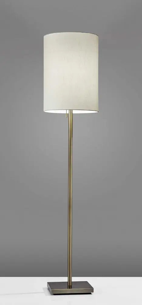 61" Brass Metal Floor Lamp With White Fabric Cylinder Shade
