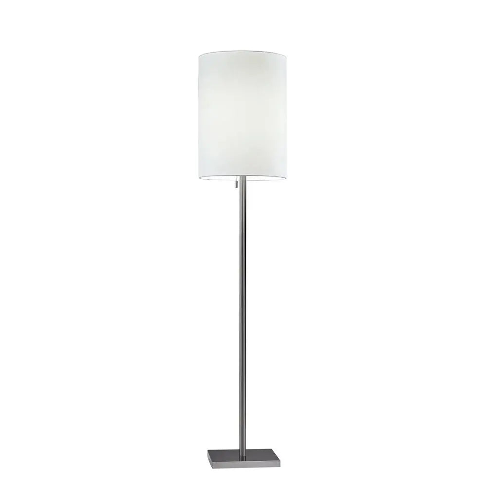 61" Brass Metal Floor Lamp With White Fabric Cylinder Shade