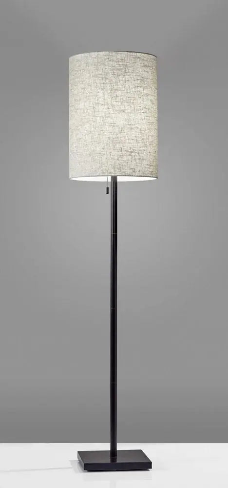 61" Brass Metal Floor Lamp With White Fabric Cylinder Shade