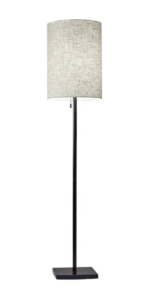 61" Brass Metal Floor Lamp With White Fabric Cylinder Shade
