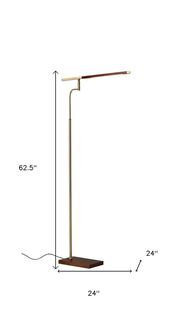63" Brown LED Task Floor Lamp With Brass