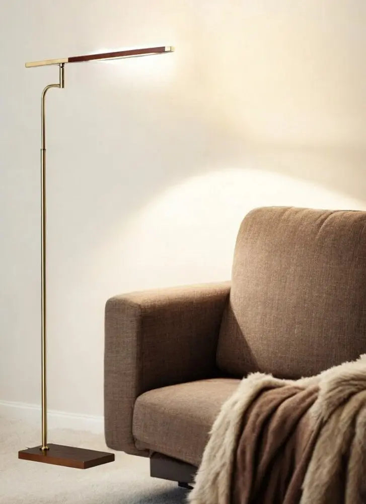 63" Brown LED Task Floor Lamp With Brass