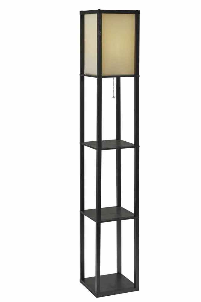 Lámpara de pie de columna de madera maciza en blanco y negro de 63" con pantalla cuadrada de tela blanca