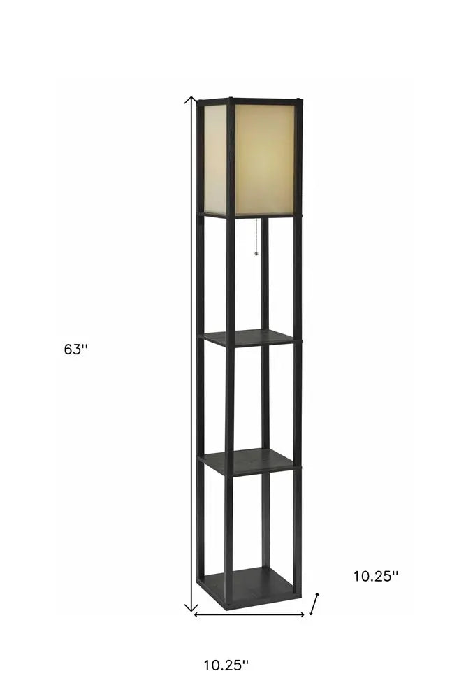 63" Black And White Solid Wood Column Floor Lamp With White Fabric Square Shade HomeRoots