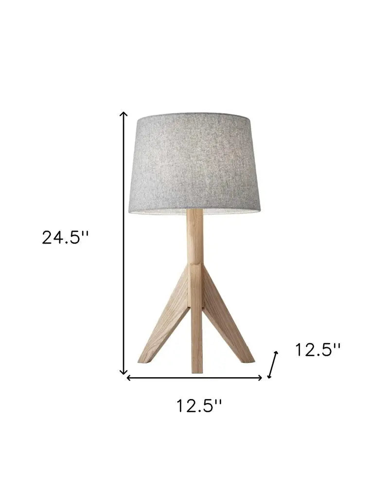 25" Natural Solid Wood Tripod Table Lamp With Gray Empire Shade HomeRoots