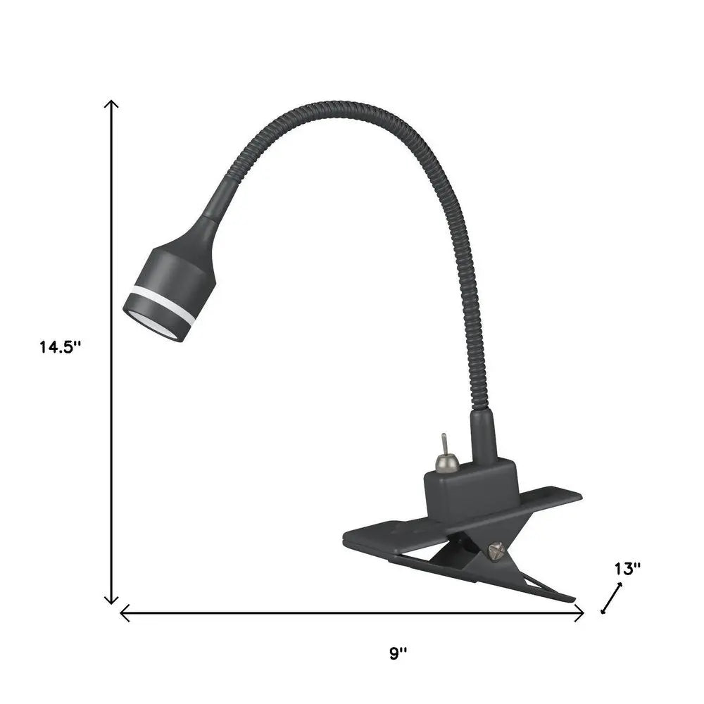 15" Black Metal Adjustable Clip On LED Table Lamp