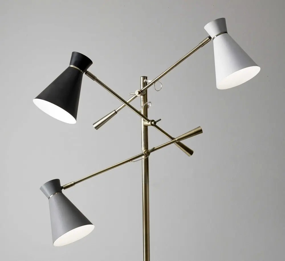 71" Brass Metal Novelty Floor Lamp With Black And White Iron Cone Shade HomeRoots