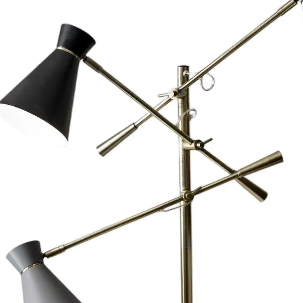 71" Brass Metal Novelty Floor Lamp With Black And White Iron Cone Shade HomeRoots