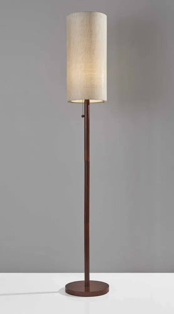65" Brown Solid Wood Floor Lamp With Beige Linen Drum Shade