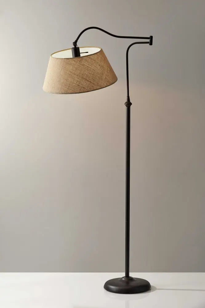 61" Bronze Arched Floor Lamp With Brown Fabric Empire Shade HomeRoots