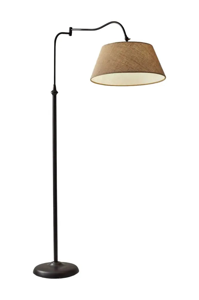 61" Bronze Arched Floor Lamp With Brown Fabric Empire Shade HomeRoots