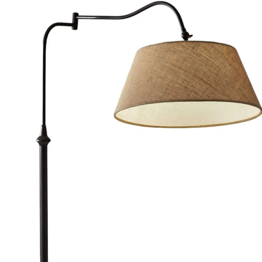 61" Bronze Arched Floor Lamp With Brown Fabric Empire Shade HomeRoots