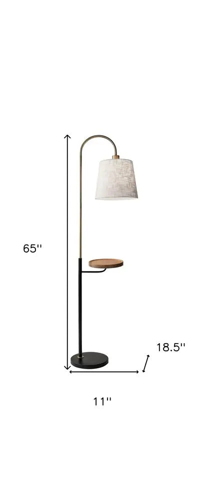 65" Black And Brass Tray Table Floor Lamp With Off White Linen Empire Shade HomeRoots