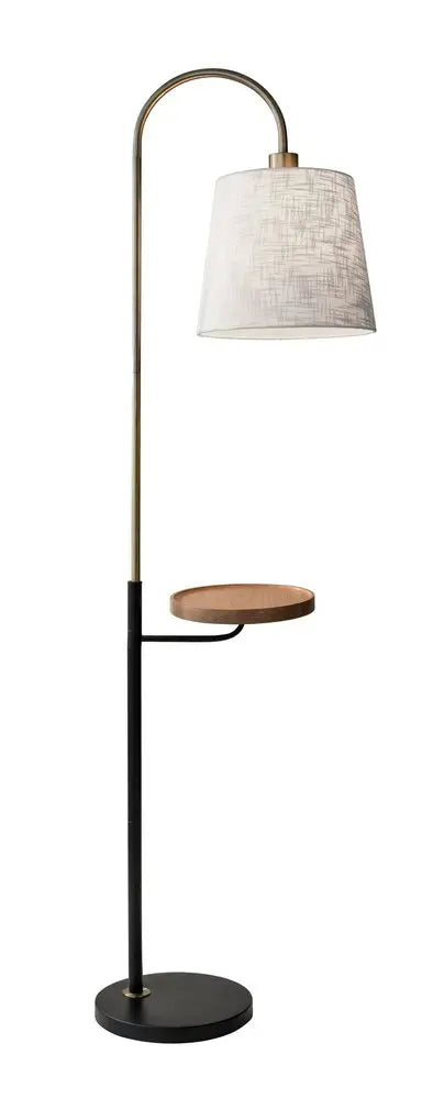 65" Black And Brass Tray Table Floor Lamp With Off White Linen Empire Shade HomeRoots