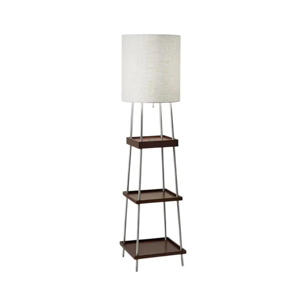 63" Brown And White Column Floor Lamp With White Fabric Drum Shade HomeRoots