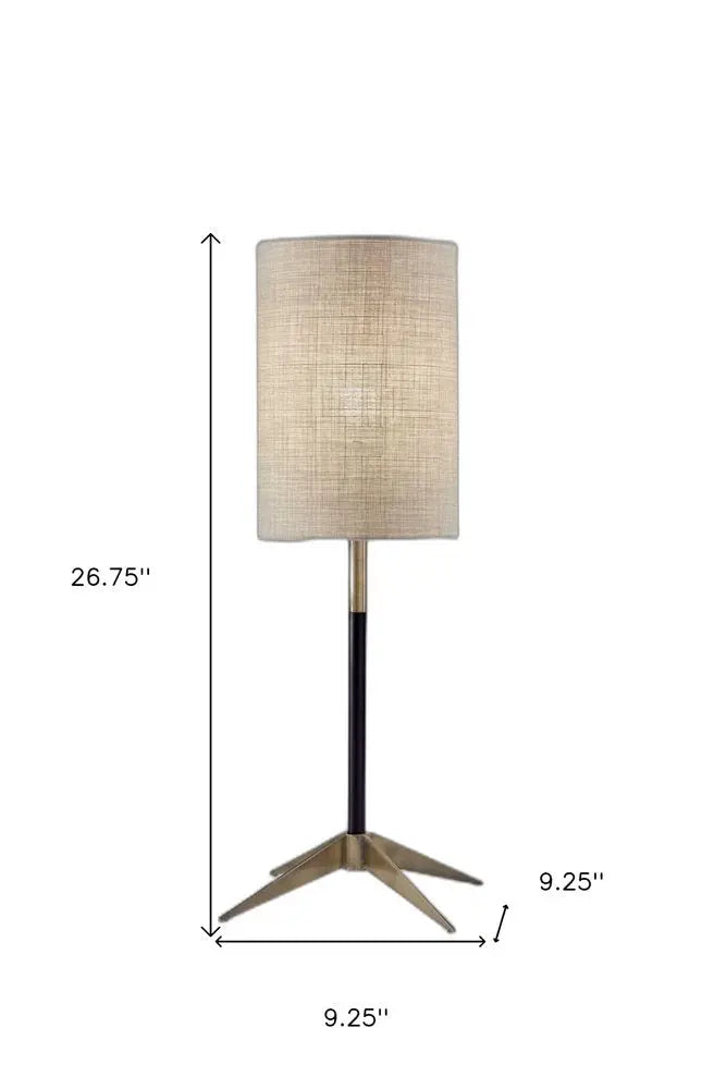 27" Antiqued Brass Metal Table Lamp With Brown Drum Shade HomeRoots