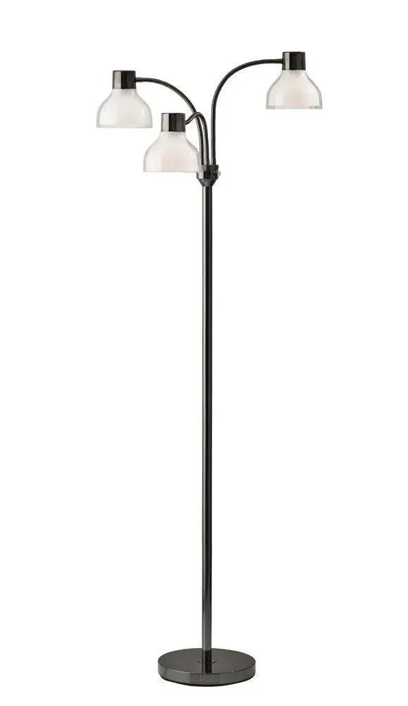 69" Black And White Metal Three Light Tree Floor Lamp With White Bowl Shade HomeRoots