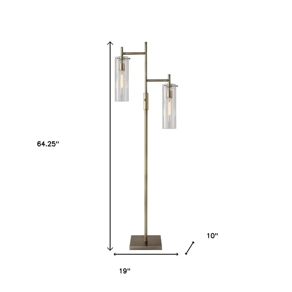 64" Brass Two Light Novelty Floor Lamp With Clear Glass Drum Shade HomeRoots
