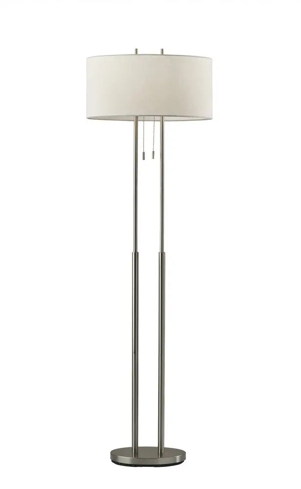 62" Silver Metal Task Floor Lamp With White Fabric Drum Shade HomeRoots
