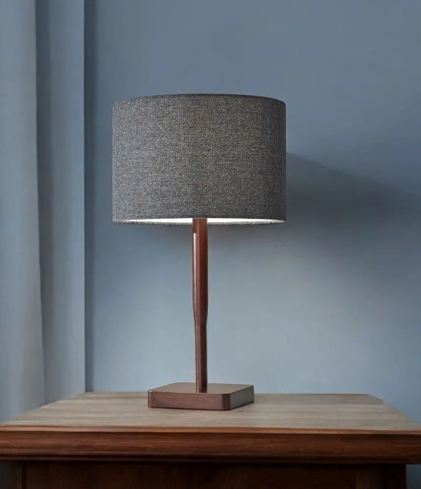 21" Brown Solid Wood Table Lamp With Dark Gray Drum Shade HomeRoots