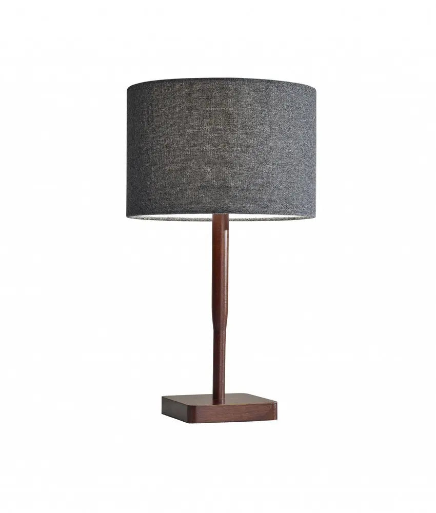 21" Brown Solid Wood Table Lamp With Dark Gray Drum Shade HomeRoots