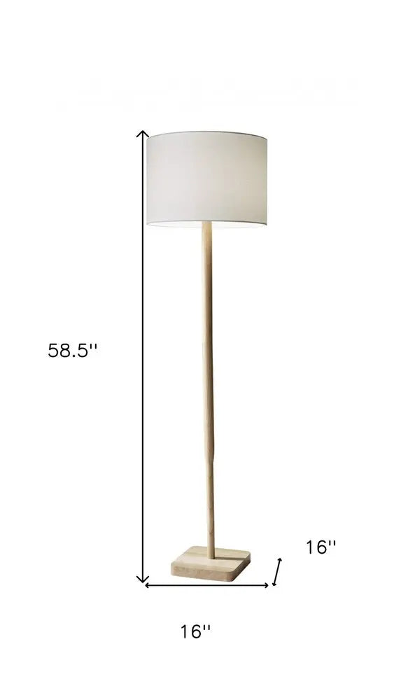 59" Natural Solid Wood Floor Lamp With White Linen Drum Shade HomeRoots