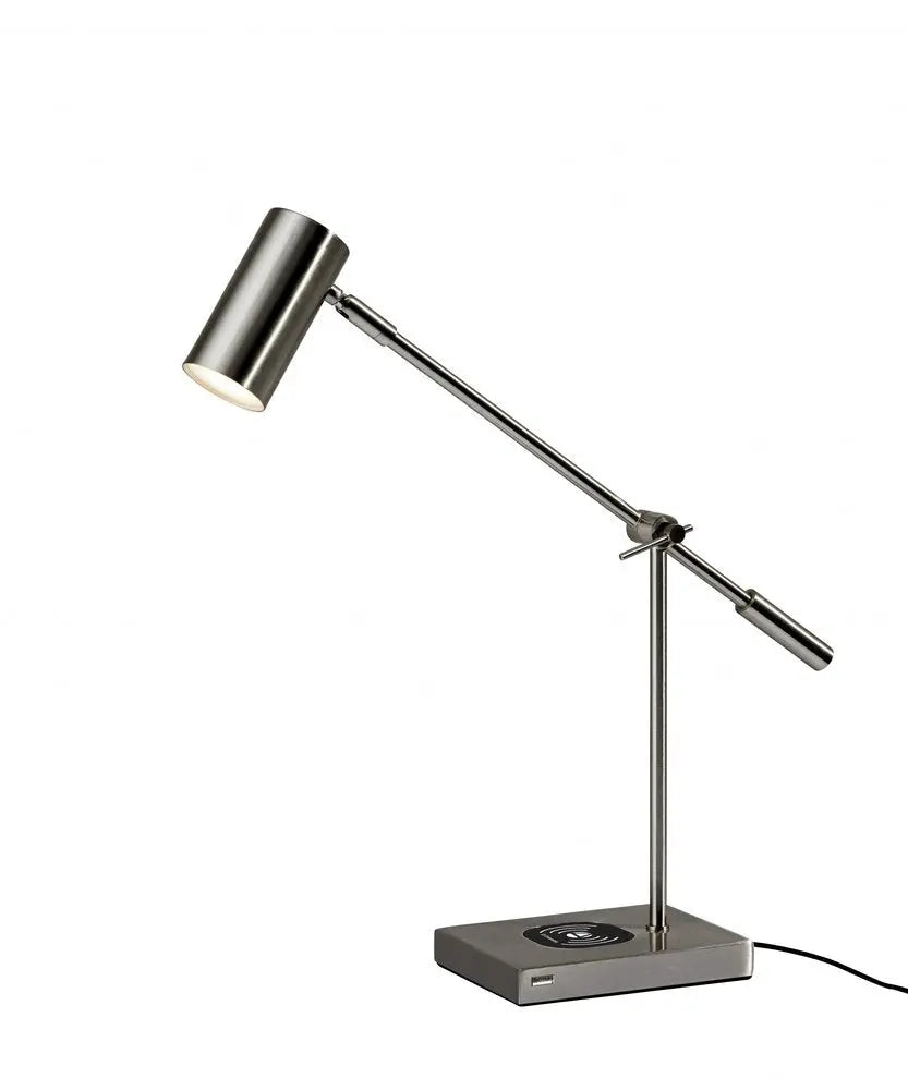 22" Black Metal Swing Arm LED Desk Lamp With USB And Antiqued Gold Cylinder Shade HomeRoots
