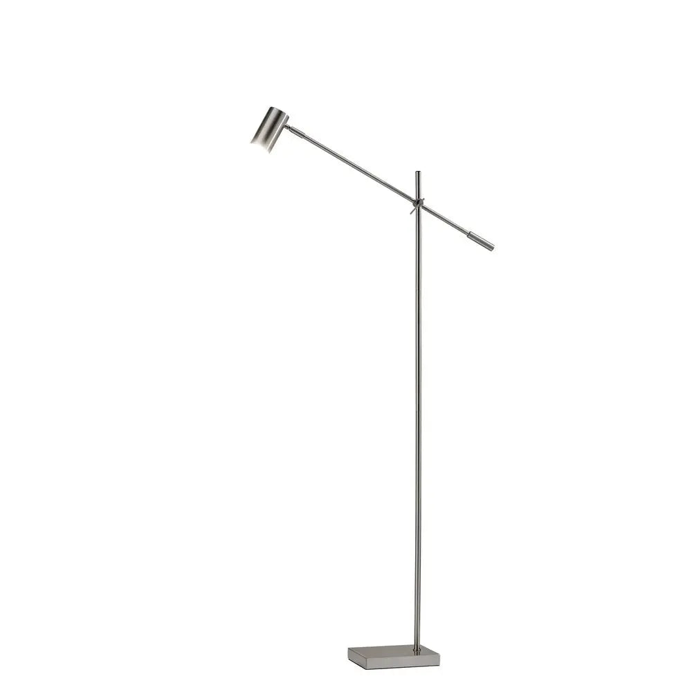 63" Black And Gold Adjustable LED Task Floor Lamp With Antiqued Brass Metal Cylinder Shade