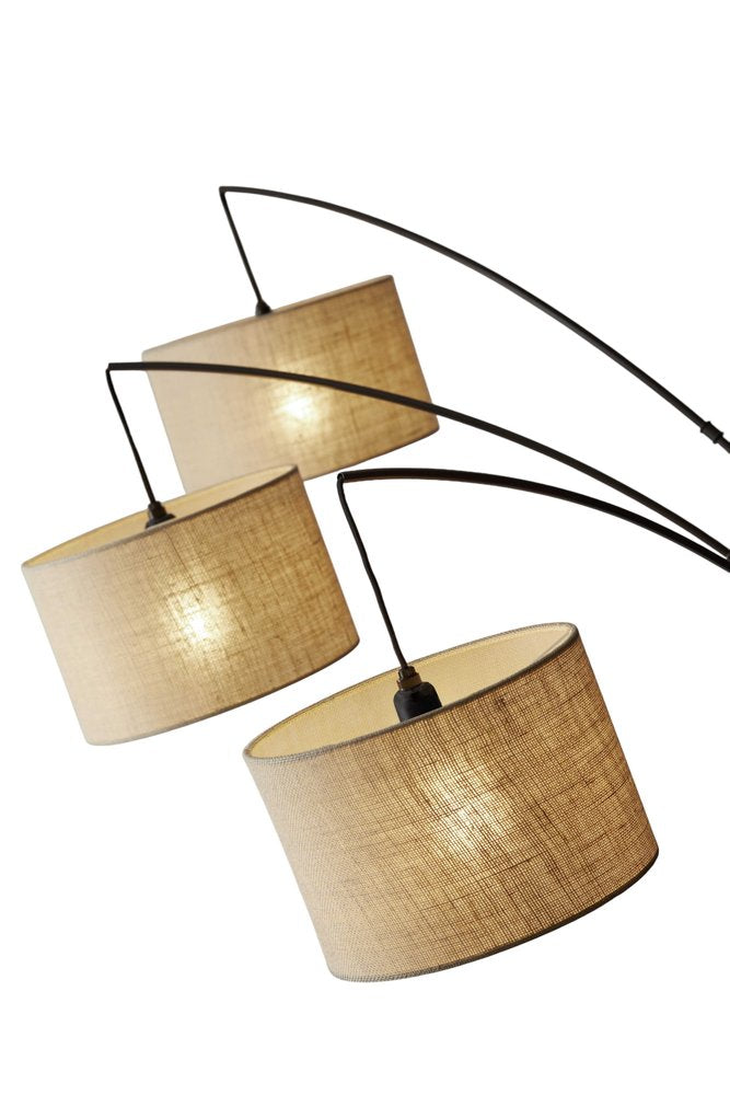 74" Silver Three Light Tree Floor Lamp With White Linen Drum Shade