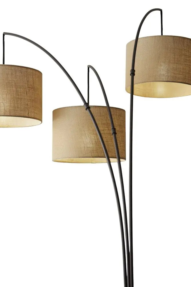 74" Silver Three Light Tree Floor Lamp With White Linen Drum Shade