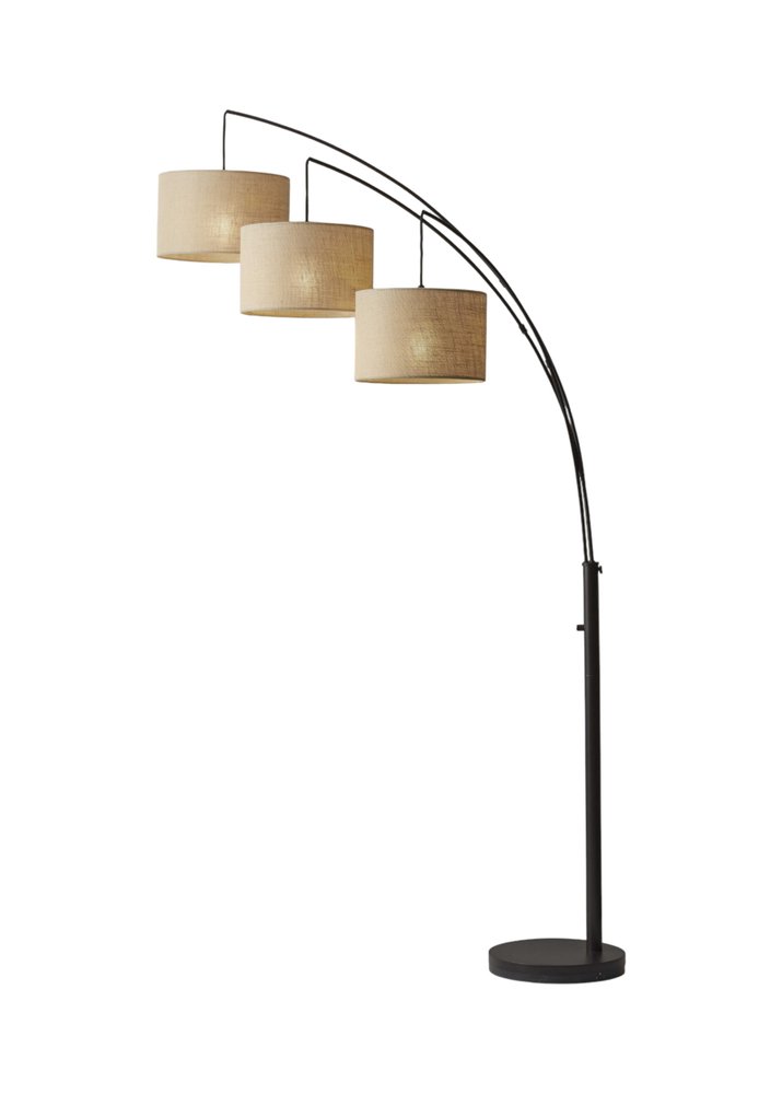 74" Silver Three Light Tree Floor Lamp With White Linen Drum Shade