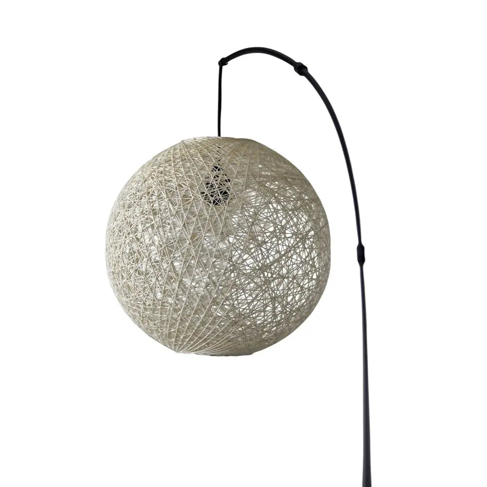 77" Antiqued Bronze Arched Floor Lamp With Groovy Beige Abstract Wicker Globe Shade HomeRoots