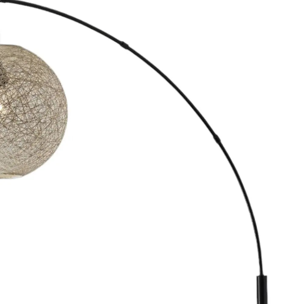 77" Antiqued Bronze Arched Floor Lamp With Groovy Beige Abstract Wicker Globe Shade HomeRoots