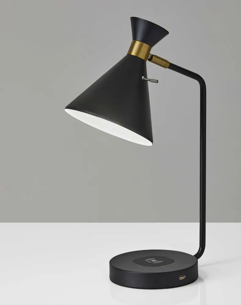 Asymmetrical Diabolo Black Metal Desk Lamp HomeRoots