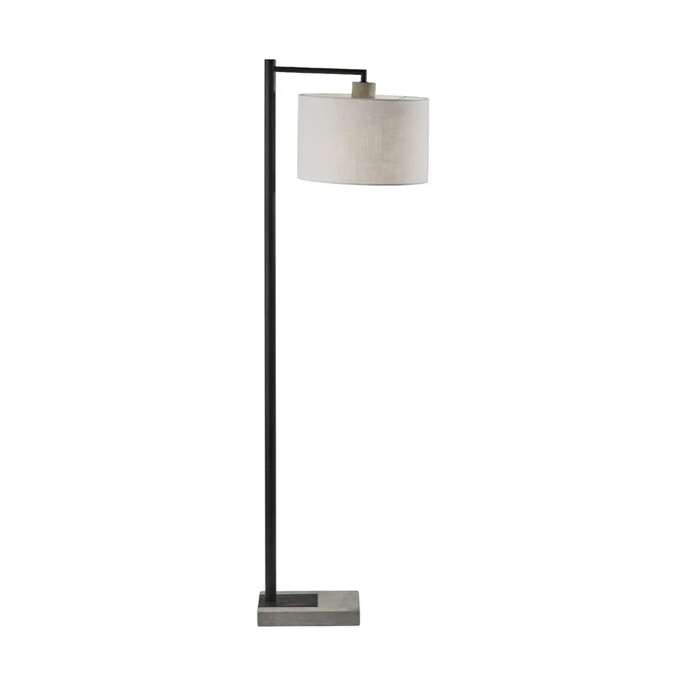 61" Grey And Black Arc Floor Lamp With White Fabric Drum Shade HomeRoots
