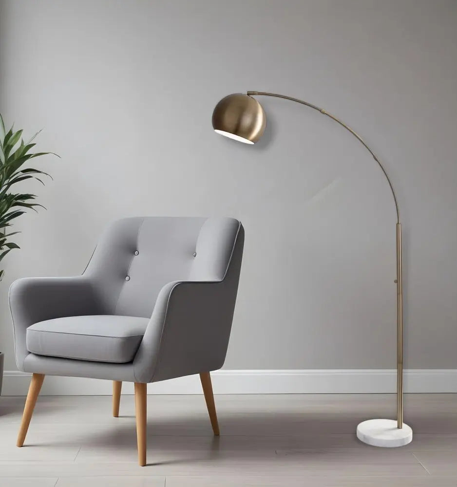78" Brass Metal Arc Floor Lamp With Brass Metal Bowl Shade HomeRoots