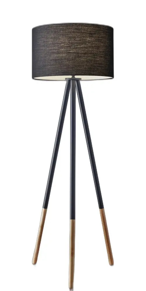 60" Black Tripod Floor Lamp With Black Fabric Drum Shade HomeRoots