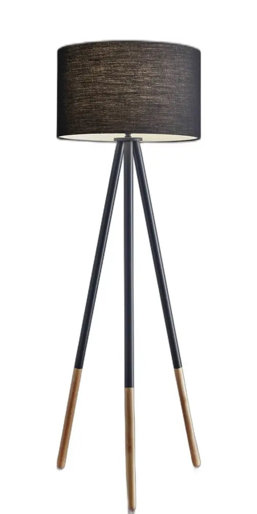 60" Black Tripod Floor Lamp With Black Fabric Drum Shade HomeRoots