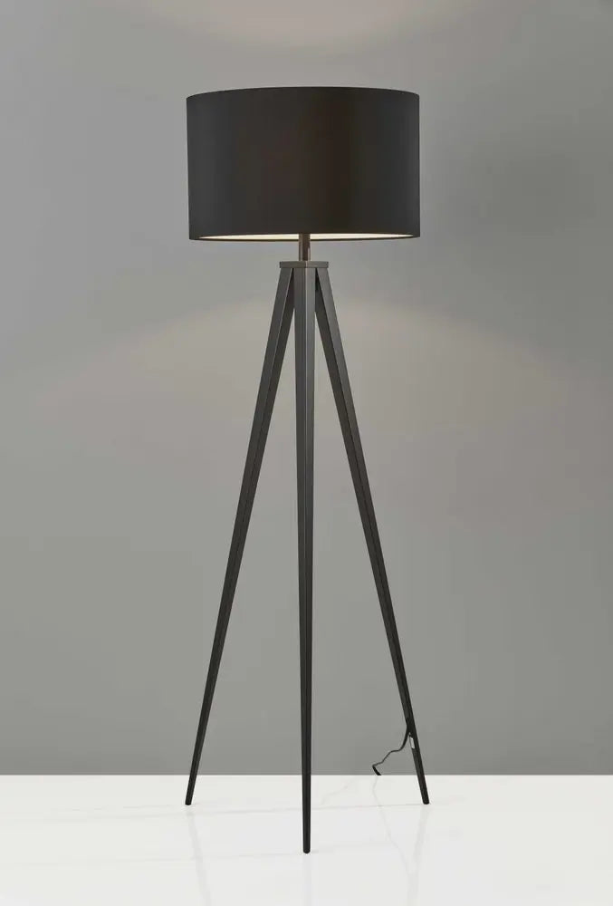 62" Black Tripod Floor Lamp With Black Fabric Drum Shade HomeRoots