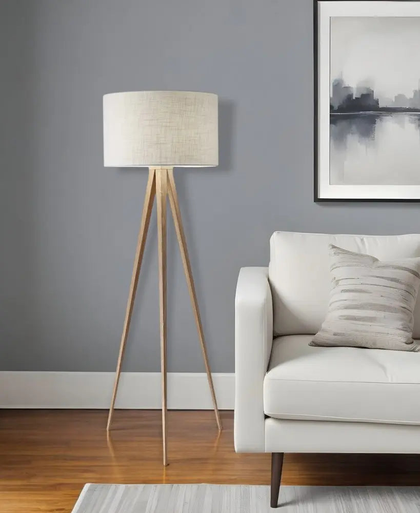 62" Black Tripod Floor Lamp With Black Fabric Drum Shade HomeRoots