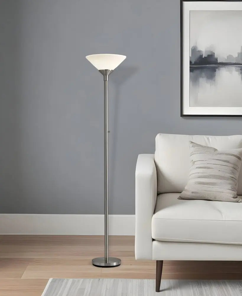 73" Black And White Torchiere Floor Lamp With White Acrylic Cone Shade HomeRoots