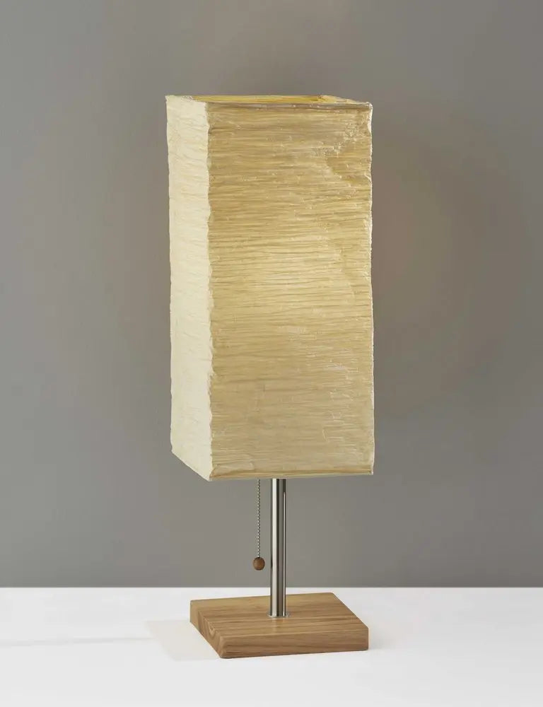25" Natural Solid Wood And Silver Metal Table Lamp Beige Paper Shade HomeRoots