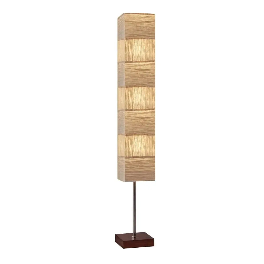 72" Brown And Silver Three Light Column Floor Lamp With Beige Paper Rectangular Shade HomeRoots
