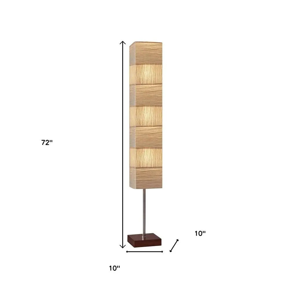 72" Brown And Silver Three Light Column Floor Lamp With Beige Paper Rectangular Shade HomeRoots